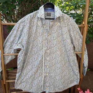Thomas Dean white small floral patterned dress shirt